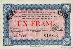 1 Franc FRANCE regionalism and miscellaneous Auxerre 1920 JP.017.22