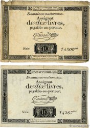 10 Livres filigrane républicain  Lot FRANCIA  1792 Ass.36c MBC
