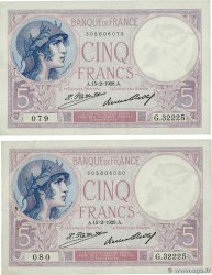 5 Francs FEMME CASQUÉE Consécutifs FRANCE  1928 F.03.12 pr.SUP