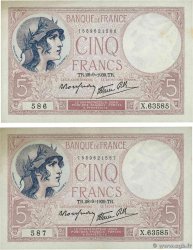 5 Francs FEMME CASQUÉE modifié Consécutifs FRANCE  1939 F.04.10
