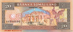 20 Shilin = 20 Shillings Spécimen SOMALILANDIA  1994 P.03as FDC