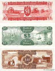 1, 5 et 10 Dollars Lot GUYANA  1989 P.21f, P.22e et P.23f FDC