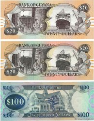 20 et 100 Dollars Lot GUIANA  1989 P.27, P.30b2 et P.31 UNC-