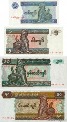1, 5, 20 et 50 Kyats Lot MYANMAR  1997 P.69, P.70a, P.72 et P.73b UNC-