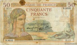 50 Francs CÉRÈS modifié FRANKREICH  1939 F.18.21