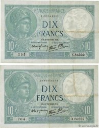 10 Francs MINERVE modifié Consécutifs FRANCE  1941 F.07.30