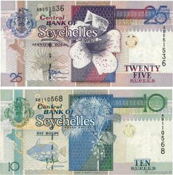 10 et 25 Rupees Lot SEYCHELLES  1998 P.36a MB