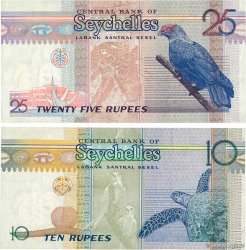 10 et 25 Rupees Lot SEYCHELLES  1998 P.36a BC