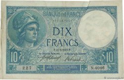 10 Francs MINERVE FRANCE  1917 F.06.02a pr.TTB