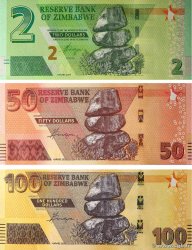 2, 50 et 100 Dollars Lot ZIMBABWE  2019 P.101, P.105 et P.106 pr.NEUF
