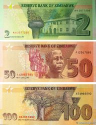 2, 50 et 100 Dollars Lot ZIMBABWE  2019 P.101, P.105 et P.106 pr.NEUF