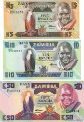 5, 10 et 50 Kwacha Lot ZAMBIE  1980 P.25d, P.26e et P.P.28a