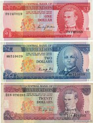 1 à 20 Dollars Lot BARBADOS  1973 P.29, P.36 et P.39 BC