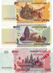 50, 100 et 500 Riels Spécimen CAMBODIA  2001 P.52s, P.53s et P.54bs UNC