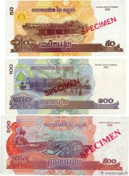 50, 100 et 500 Riels Spécimen CAMBODIA  2001 P.52s, P.53s et P.54bs UNC