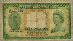 5 Dollars MALAISIE et BORNEO BRITANNIQUE  1953 P.02a