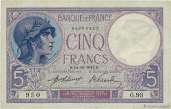 5 Francs FEMME CASQUÉE FRANCE  1917 F.03.01 VF+