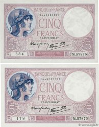 5 Francs FEMME CASQUÉE modifié Lot FRANKREICH  1939 F.04.01 VZ