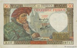 50 Francs JACQUES CŒUR FRANCE  1941 F.19.14 VF-