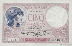 5 Francs FEMME CASQUÉE modifié FRANKREICH  1939 F.04.11