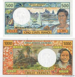 500 et 1000 Francs Lot FRENCH PACIFIC TERRITORIES  1992 P.01b et P.02h SC+