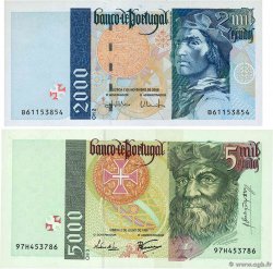 2000 et 5000 Escudos Lot PORTUGAL  1998 P.189d et P.190e SC+