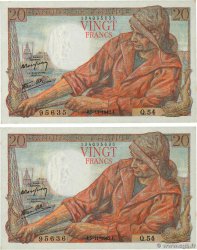 20 Francs PÊCHEUR Consécutifs FRANCE  1942 F.13.04 UNC