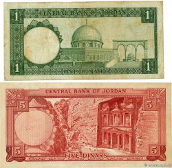 1 et 5 Dinars Lot JORDANIE  1959 P.11a et P.14b TB à TTB