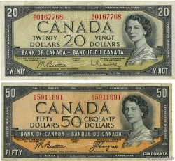 20 et 50 Dollars Lot CANADA  1954 P.080b et P.081a F