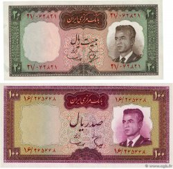 20 et 100 Rials Lot IRAN  1965 P.078a  et P.080 NEUF