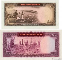 20 et 100 Rials Lot IRAN  1965 P.078a  et P.080 ST