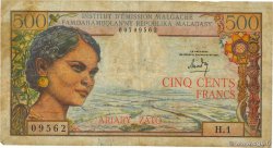 500 Francs - 100 Ariary MADAGASCAR  1964 P.058a VG