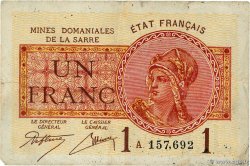 1 Franc MINES DOMANIALES DE LA SARRE FRANCE  1920 VF.51.01 TB