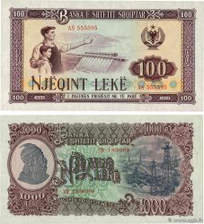 100 et 1000 Lekë Lot ALBANIEN  1957 P.32a et P.39a ST