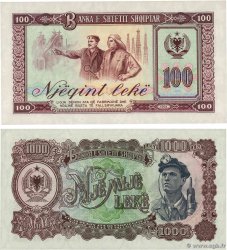 100 et 1000 Lekë Lot ALBANIA  1957 P.32a et P.39a UNC