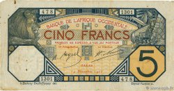 5 Francs DAKAR FRENCH WEST AFRICA Dakar 1922 P.05Bb BC