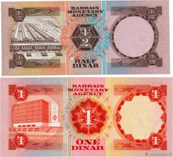 1/2 et 1 Dinar Lot BAHRAIN  1973 P.07 et P.08 UNC