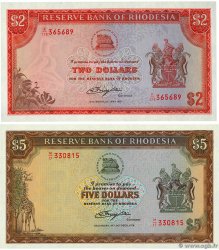 2 et 5 Dollars Lot RHODESIA  1978 P.36b et P.39a UNC-