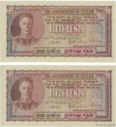 50 Cents Consécutifs CEYLON  1942 P.045a UNC