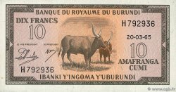 10 Francs BURUNDI  1965 P.09a AU