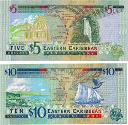 5 et 10 Dollars Lot EAST CARIBBEAN STATES  2000 P.37m et P.38m UNC