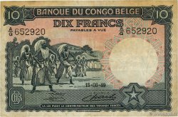 10 Francs CONGO BELGE  1949 P.14E TB