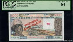 5000 Francs Spécimen WEST AFRICAN STATES  1992 P.208Bos UNC