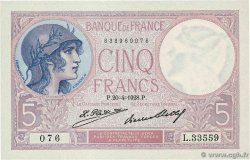 5 Francs FEMME CASQUÉE FRANCE  1928 F.03.12 UNC