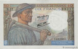 10 Francs MINEUR FRANCIA  1943 F.08.09 FDC