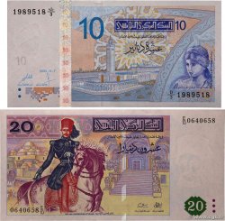 10 et 20 Dinars Lot TUNISIE  1992 P.88 et P.90 SPL