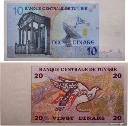 10 et 20 Dinars Lot TUNISIA  1992 P.88 et P.90 AU