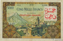 50 Dirhams sur 5000 Francs MAROC  1953 P.51 TB+