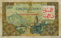 50 Dirhams sur 5000 Francs MARUECOS  1953 P.51 RC+