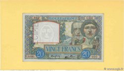 20 Francs TRAVAIL ET SCIENCE Spécimen FRANCIA  1939 F.12.01Sp q.FDC